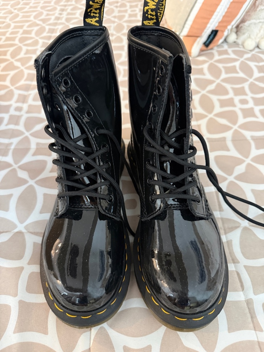 Dr. Martens Black Patent Lace-Up Combat Boots - Women's
